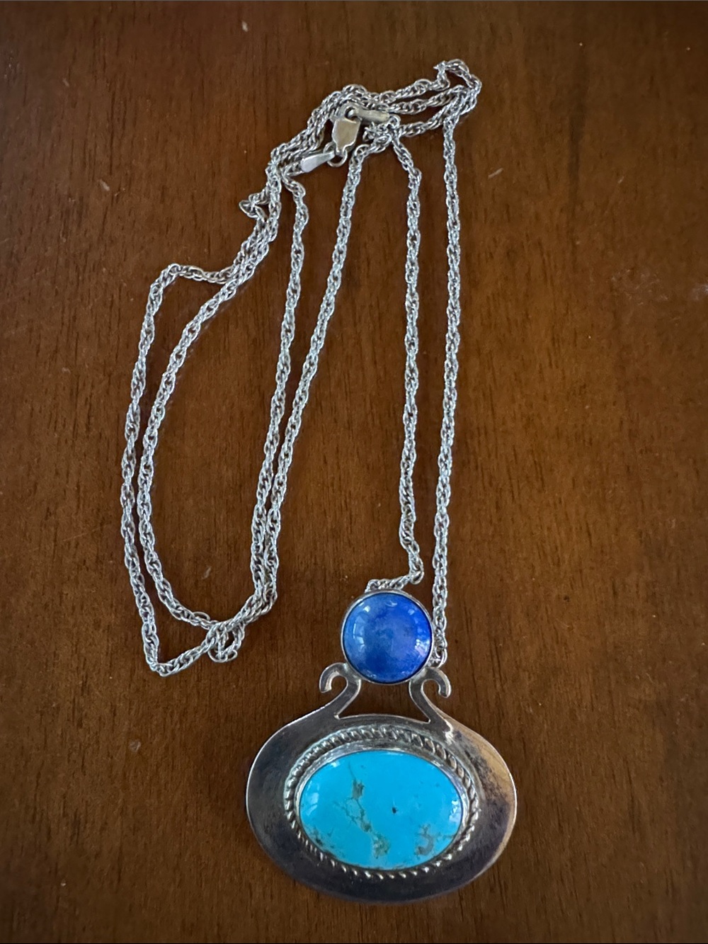 Silver Necklace with Blue and Turquoise Stone Pendant
